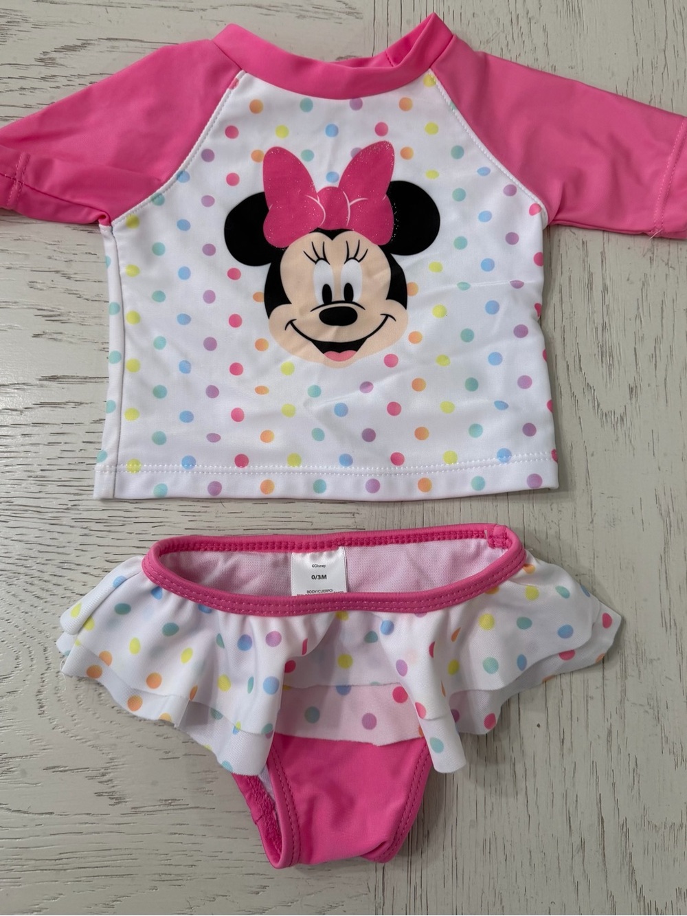 Disney Pink and White Minnie Mouse Polka Dot Two-Piece Swimsuit Bikini 0-3 M